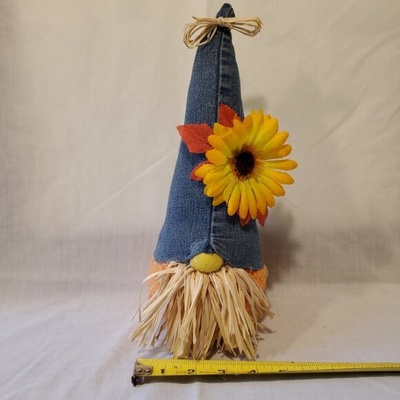 Handmade Fall Gnome Decoration Denim Sunflower Autumn Decor 12" Farmhouse Gnome - Picture 3 of 9